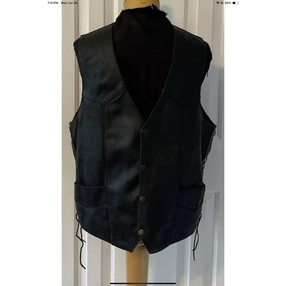 Highway Hawks Men's Large Black Pebbled Leather Motorcycle Biker Vest - Picture 1 of 12